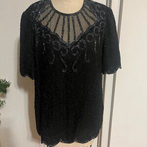 Vintage BRILLIANTE BY J.A. Beaded and Sequined  Silk Top Size 1X